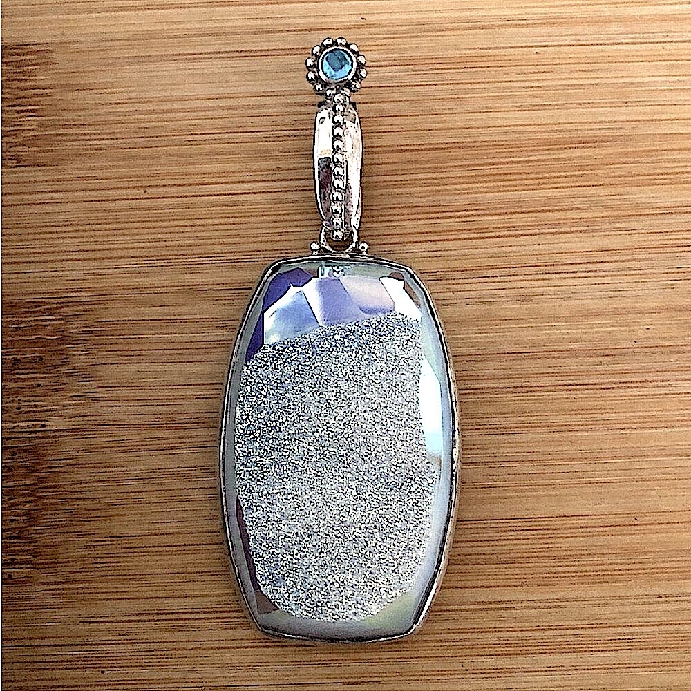 $92  Colleen Lopez Estate Druzy Pendant  Sterling Silver  Marked CL 925 IN
